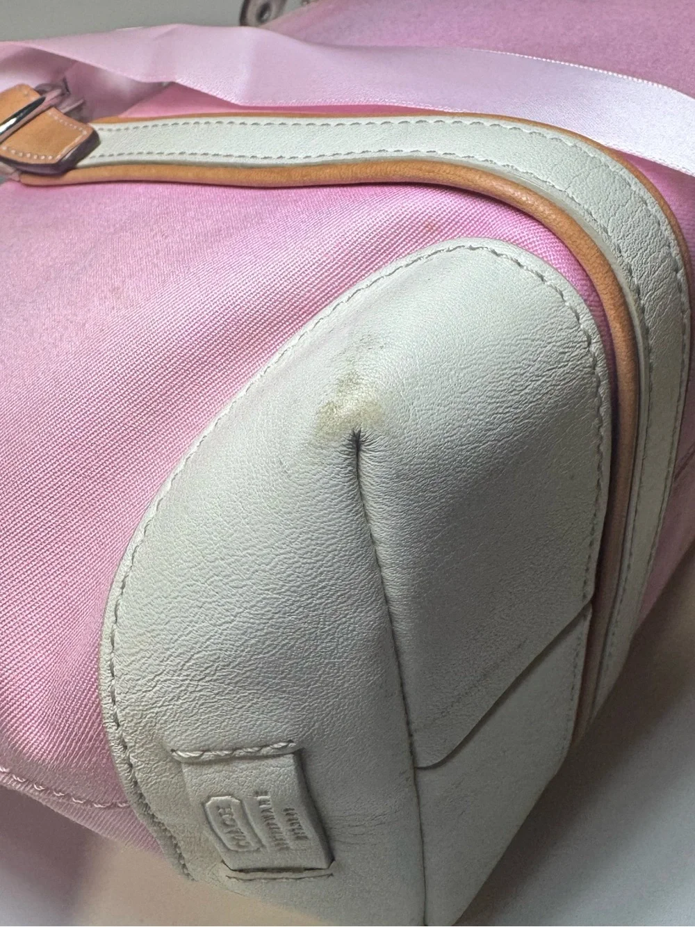 Vintage 2001 Coach Hampton Mini Market Tote - Pink Canvas & Leather Trim